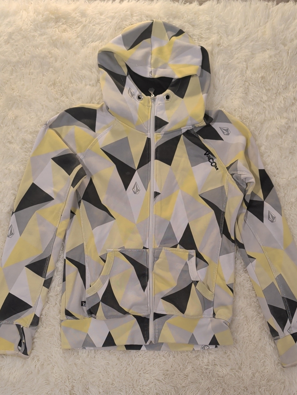 Volcom Delusionist Hydro Zip Tech Hoodie Geometric Pattern Medium
